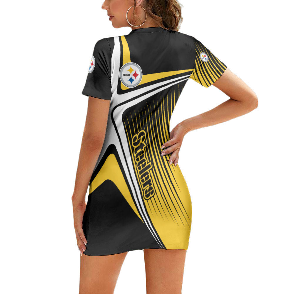 Pittsburgh Steelers Casual Short Sleeve Bodycon Mini Dress BG216