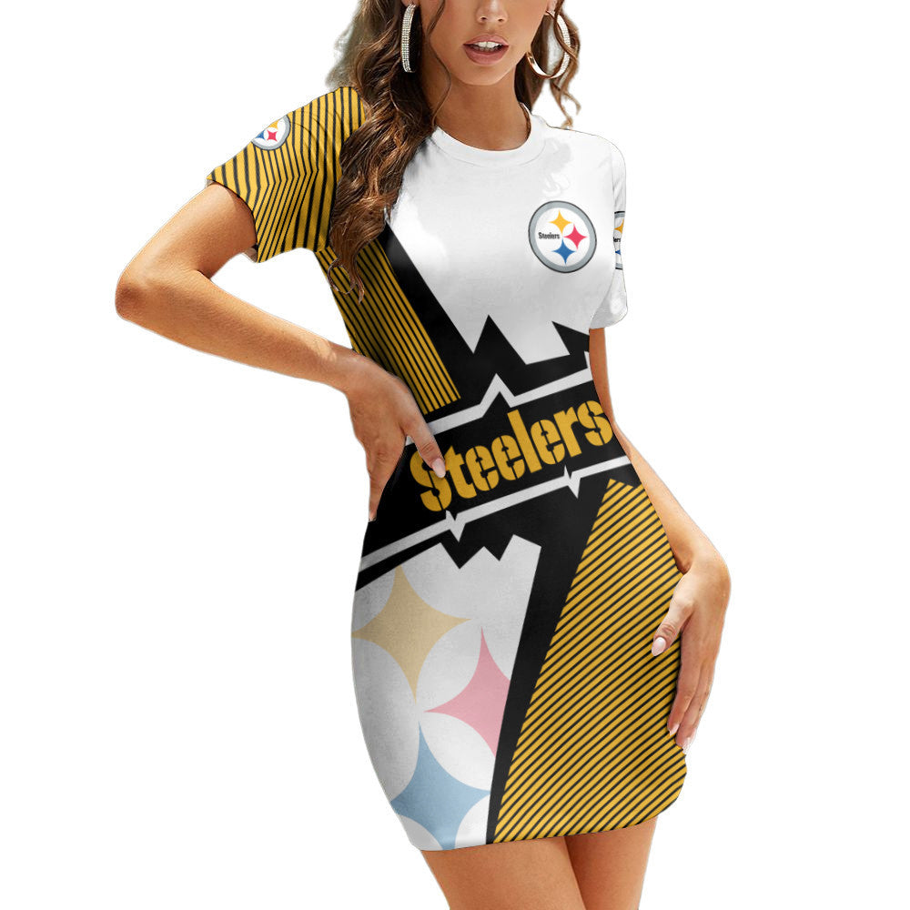 Pittsburgh Steelers Casual Short Sleeve Bodycon Mini Dress BG51