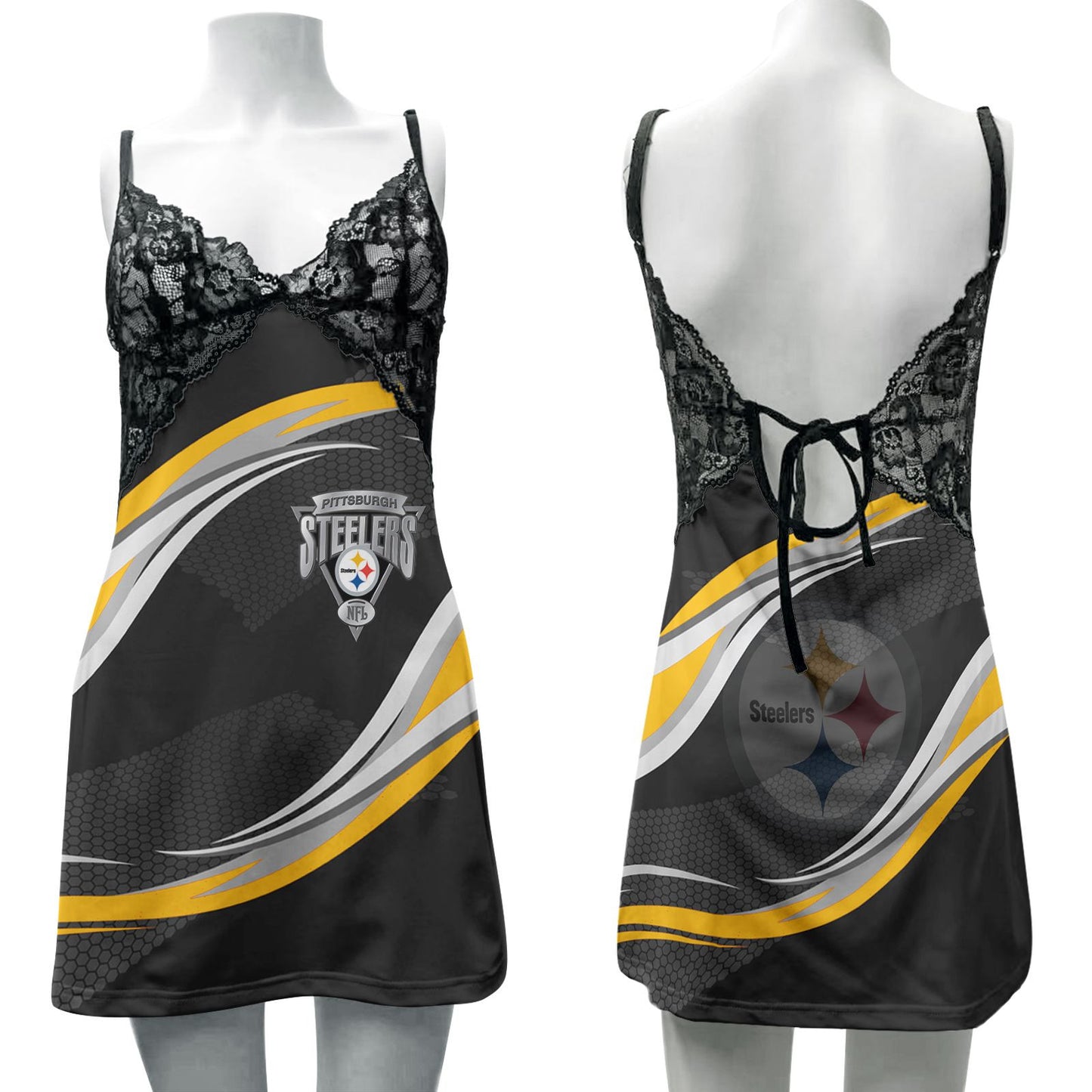Pittsburgh Steelers Lace Back Strap Slip Dress 106