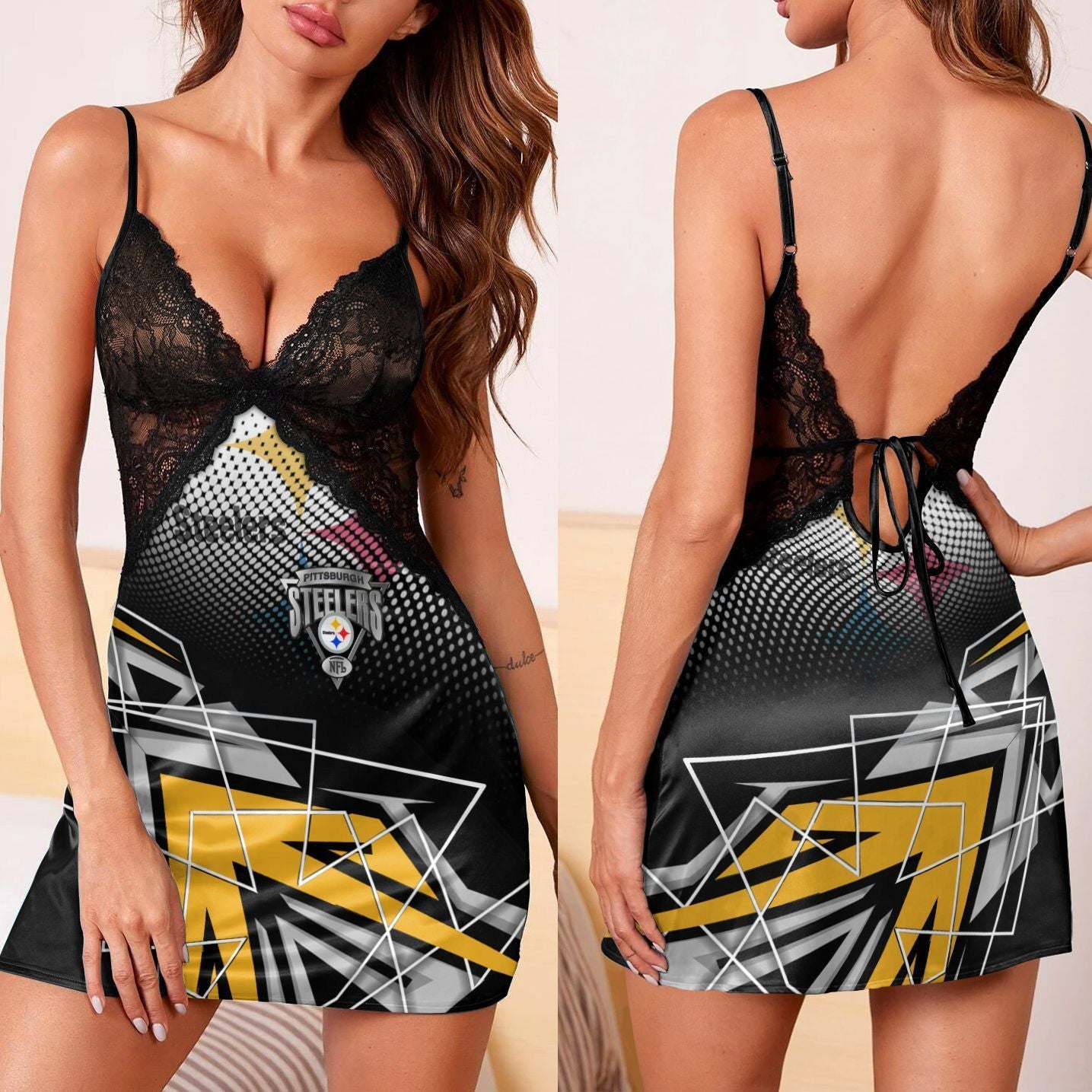 Pittsburgh Steelers Lace Back Strap Slip Dress 107-1