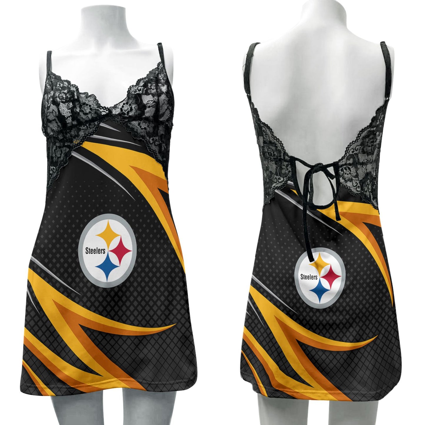 Pittsburgh Steelers Lace Back Strap Slip Dress 165