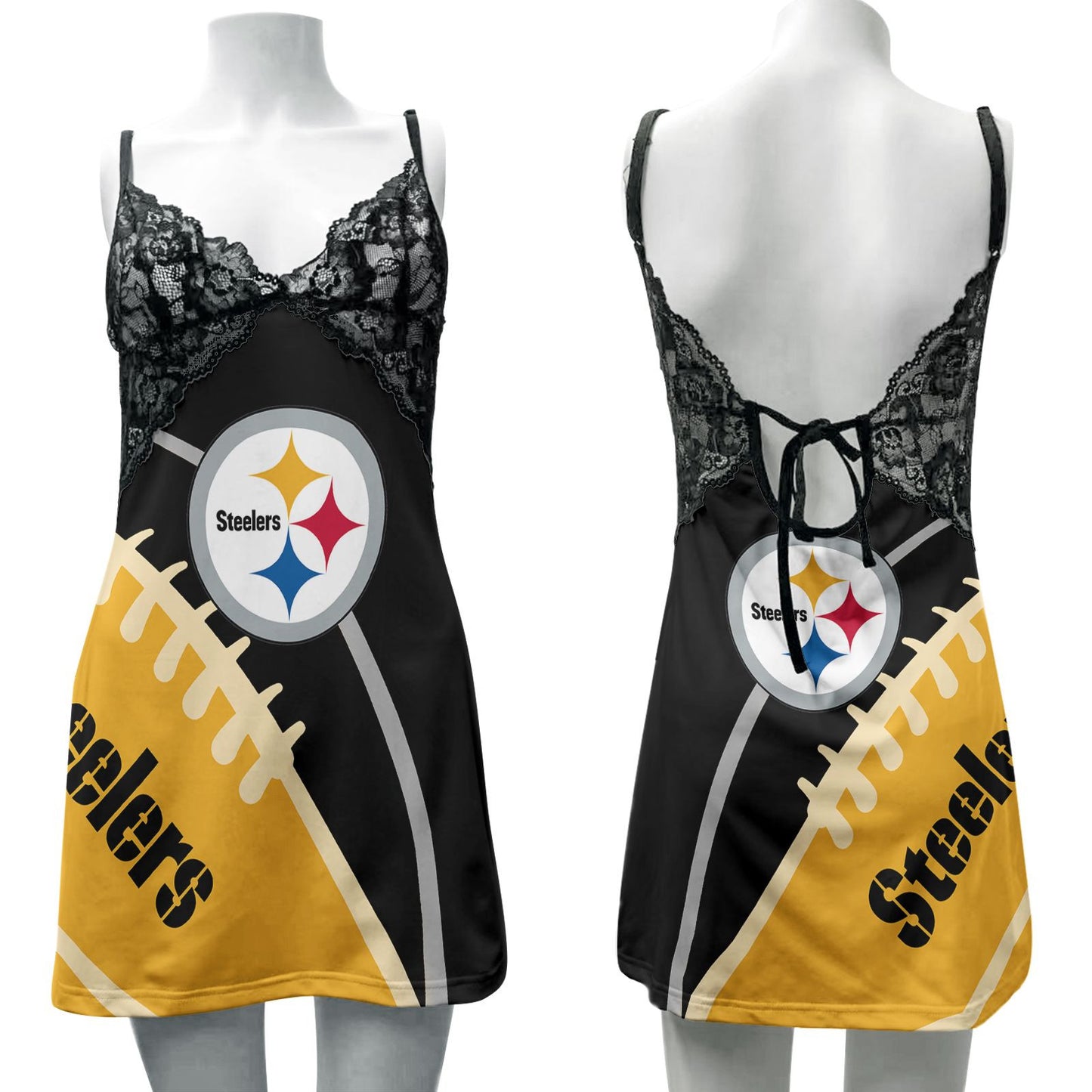 Pittsburgh Steelers Lace Back Strap Slip Dress 207