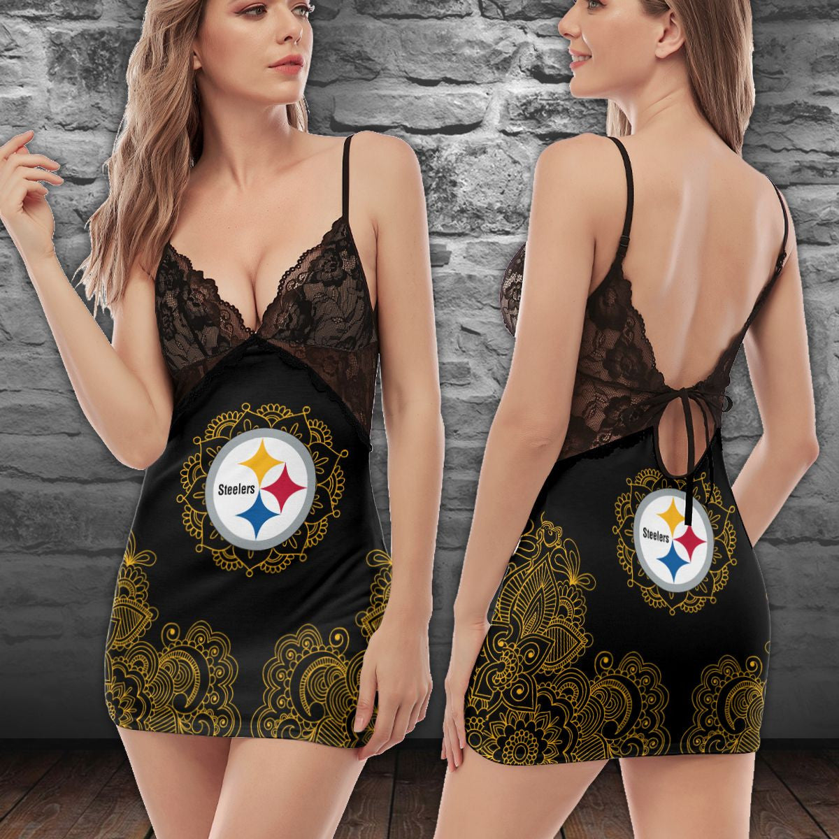 Pittsburgh Steelers Lace Back Strap Slip Dress 232