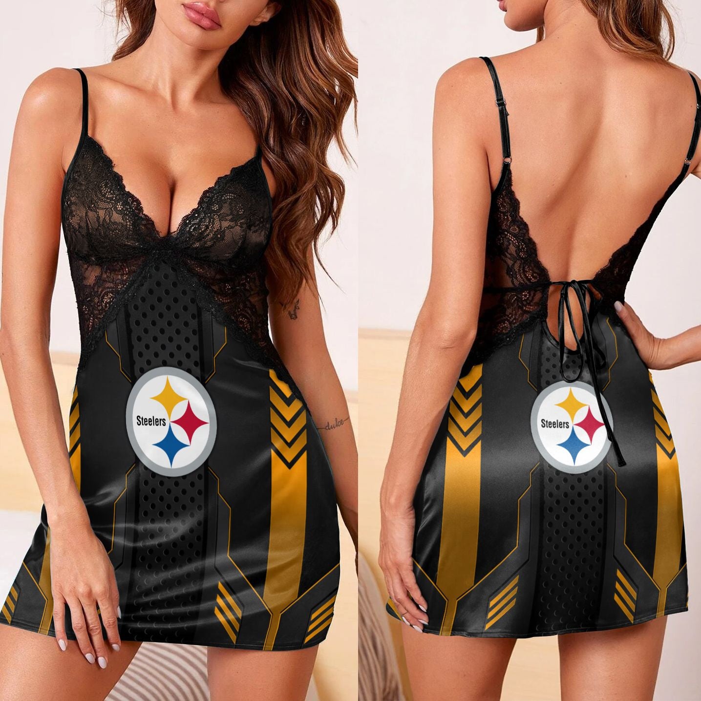 Pittsburgh Steelers Lace Back Strap Slip Dress 239