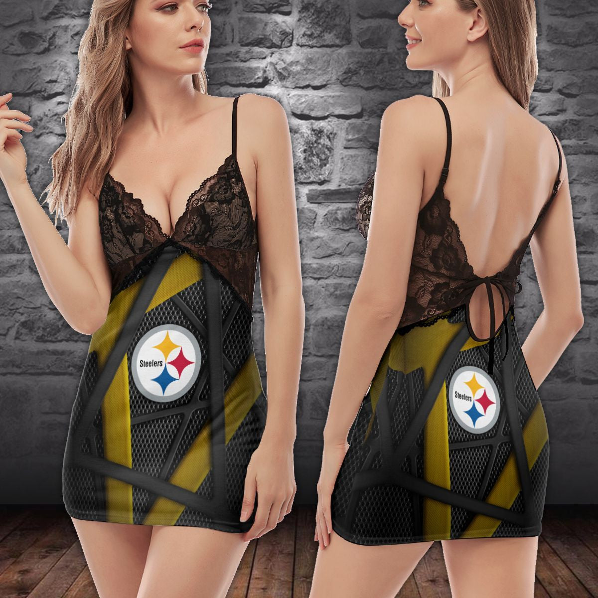 Pittsburgh Steelers Lace Back Strap Slip Dress 261