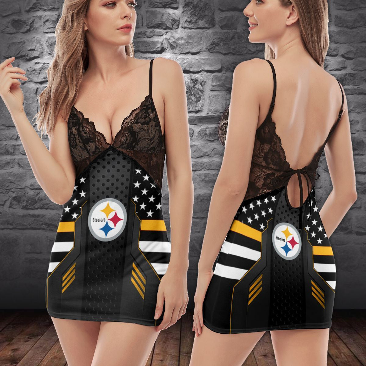 Pittsburgh Steelers Lace Back Strap Slip Dress 294