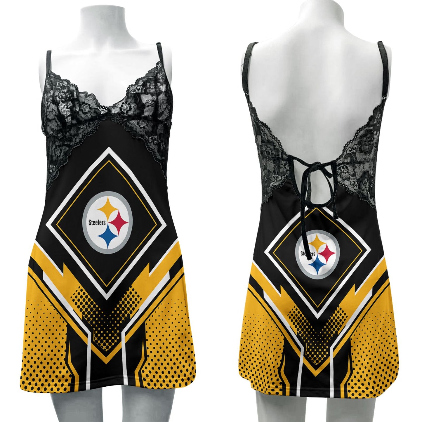 Pittsburgh Steelers Lace Back Strap Slip Dress 430