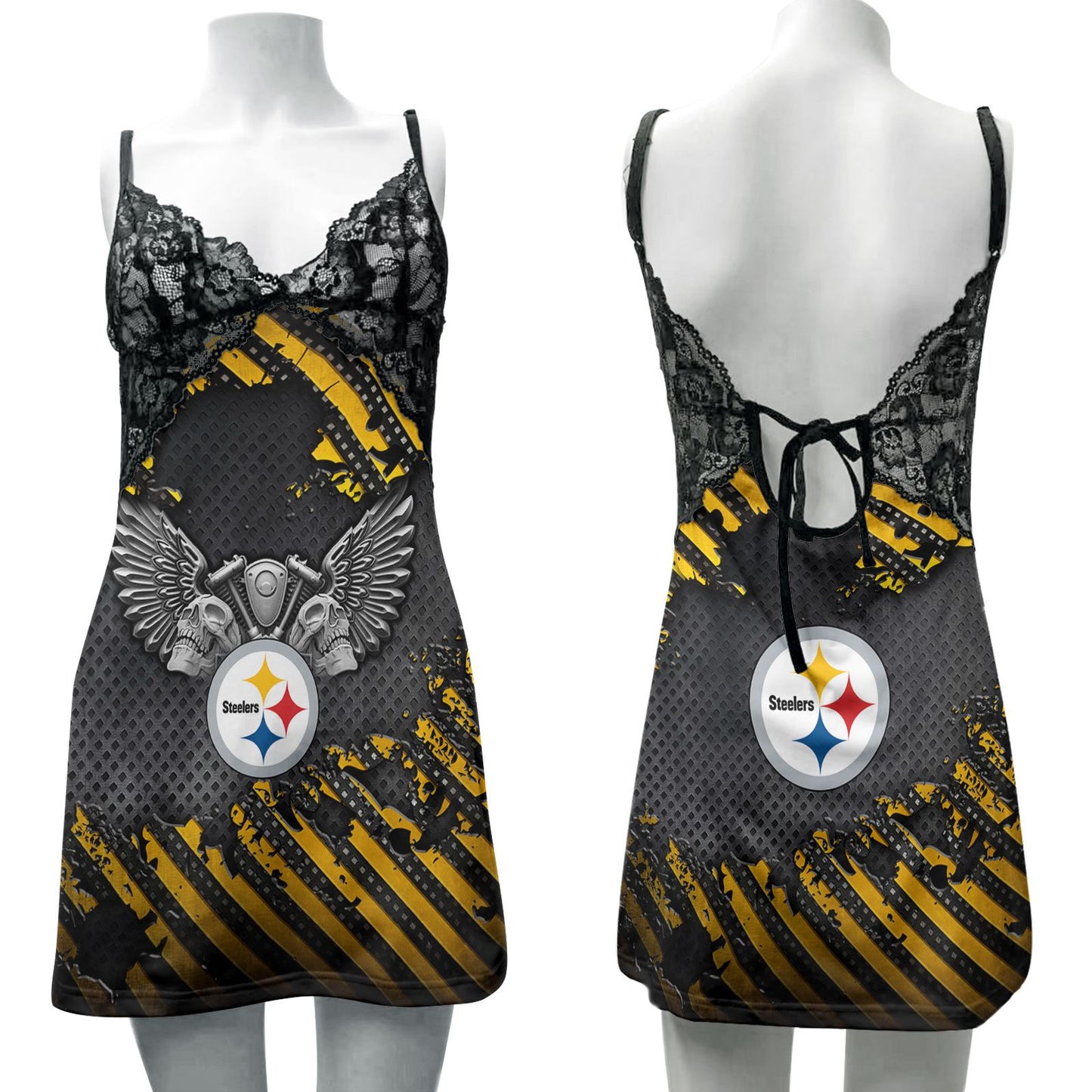 Pittsburgh Steelers Lace Back Strap Slip Dress 434