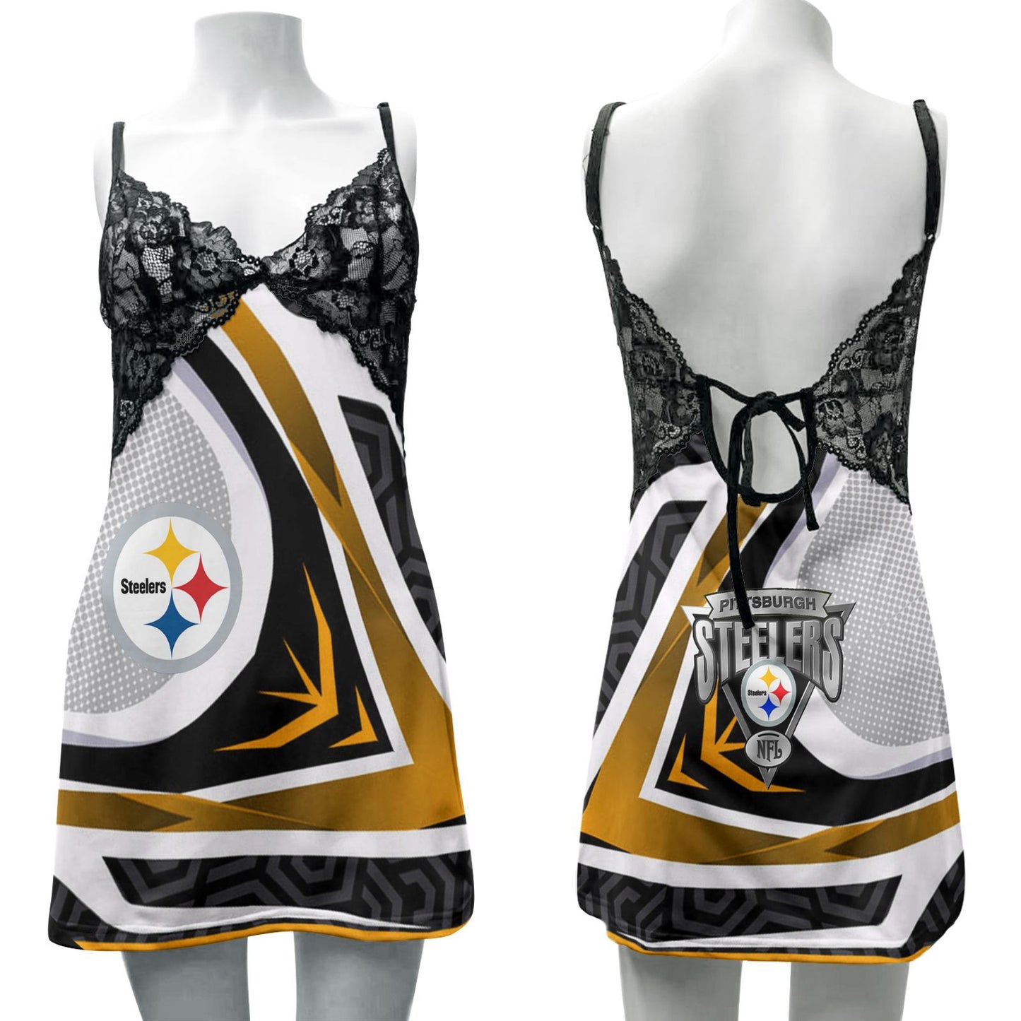 Pittsburgh Steelers Lace Back Strap Slip Dress 440