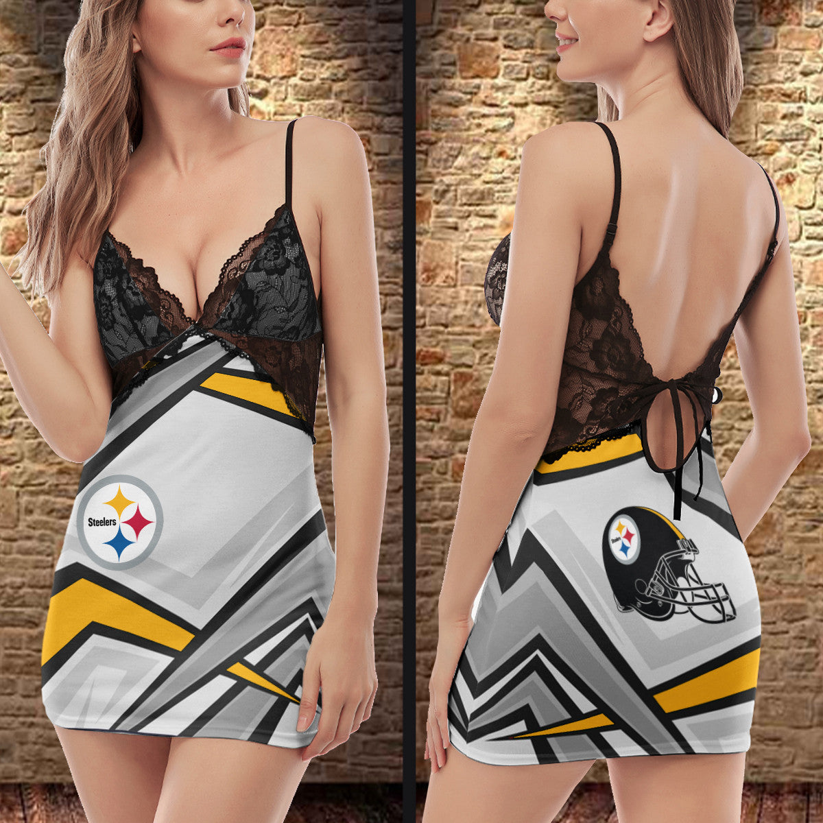 Pittsburgh Steelers Lace Back Strap Slip Dress 489