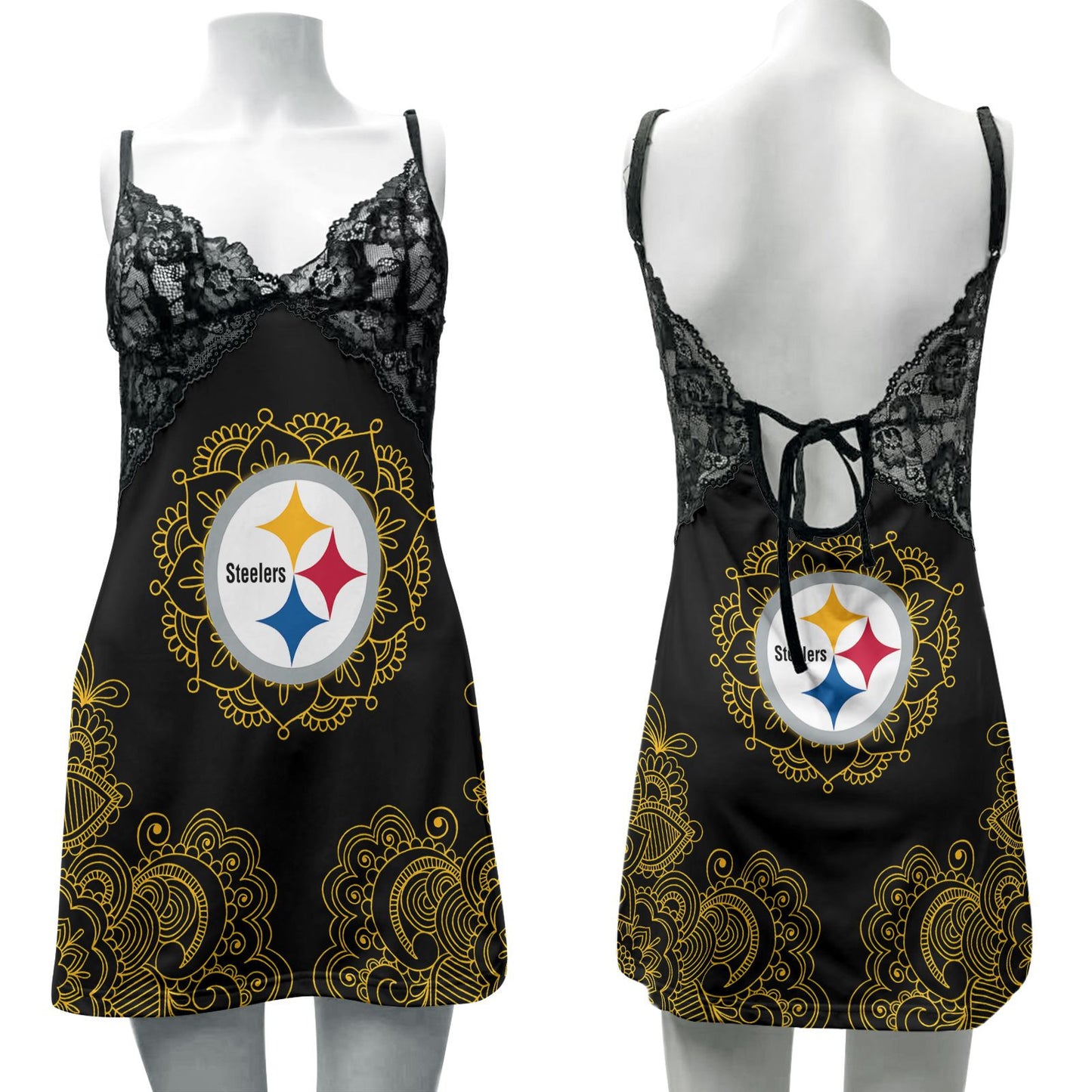 Pittsburgh Steelers Lace Back Strap Slip Dress 88