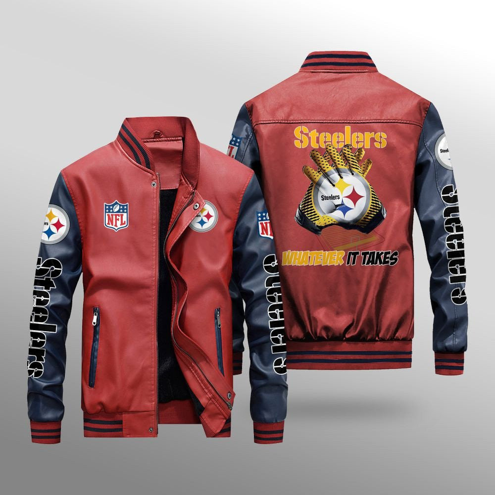 Pittsburgh Steelers Leather Bomber Jacket BG09