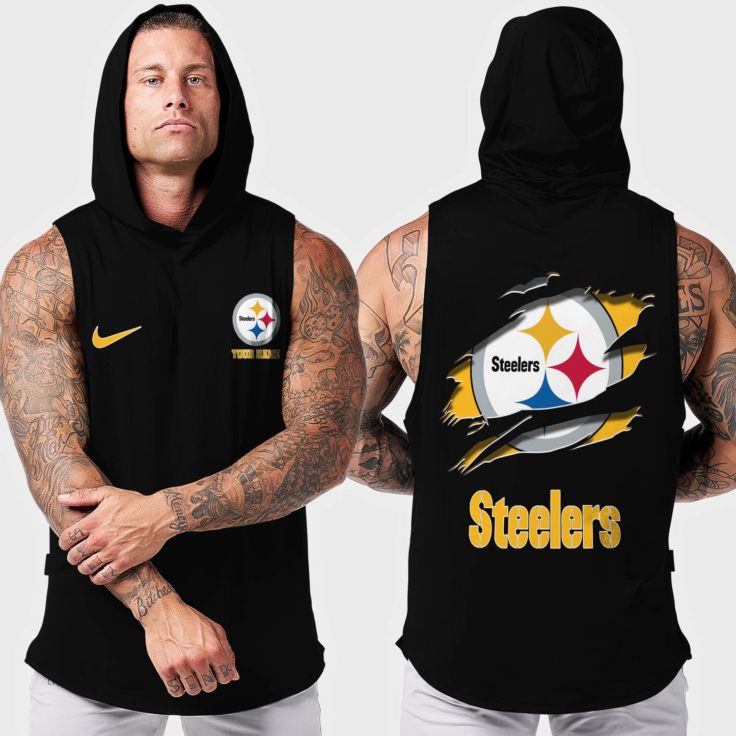 Pittsburgh Steelers Men Workout Hooded Tank Top AZMGSH027