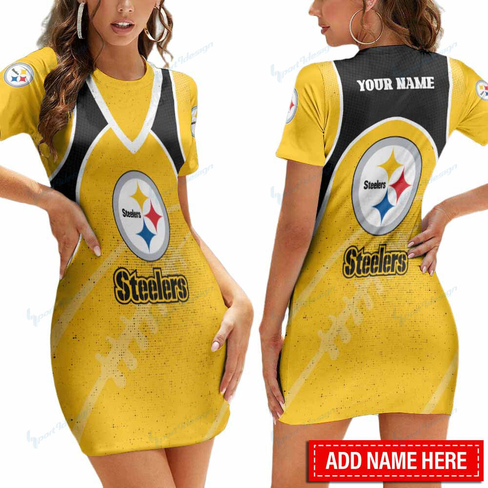 Pittsburgh Steelers Personalized Short Sleeve Bodycon Mini Dress BG333