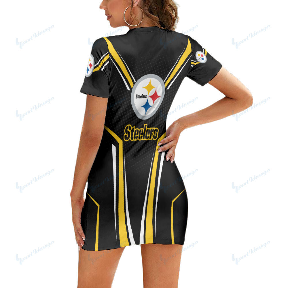 Pittsburgh Steelers Short Sleeve Bodycon Mini Dress BG295