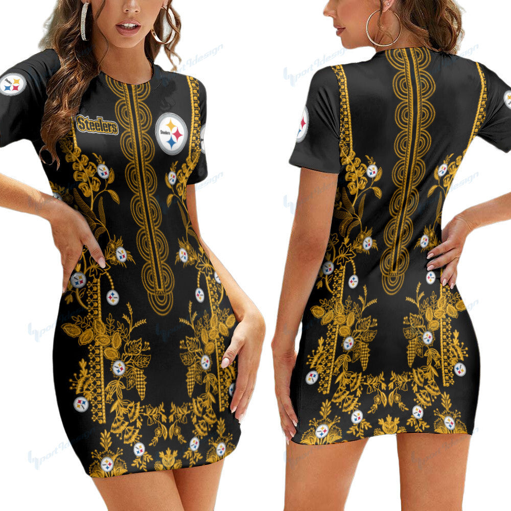 Pittsburgh Steelers Short Sleeve Bodycon Mini Dress BG350