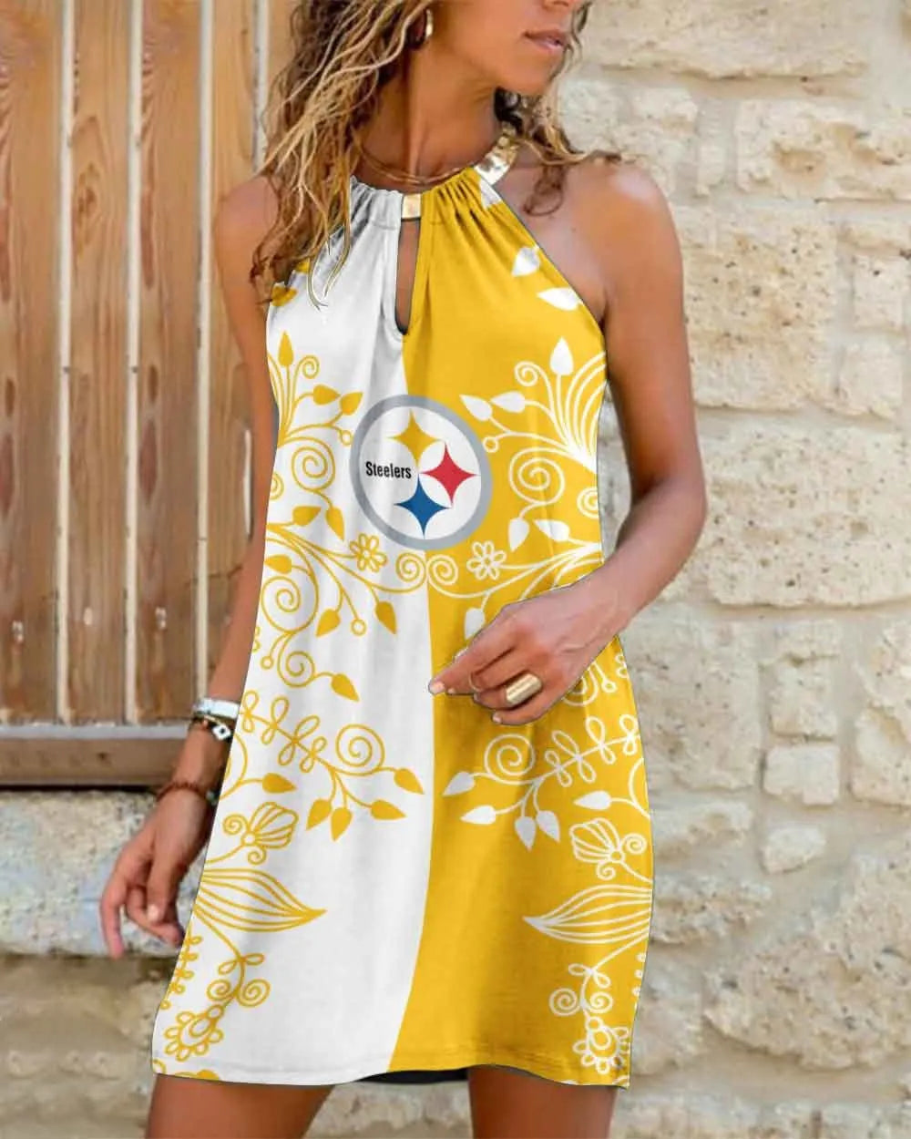 Pittsburgh Steelers Summer Casual Metal Halter Neck Sleeveless Dress 2