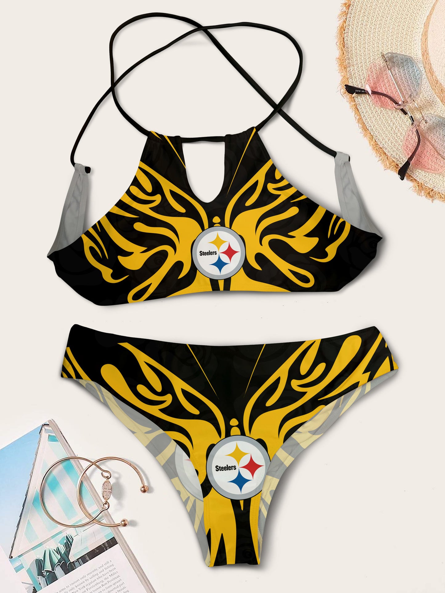 Pittsburgh Steelers Women’s Cami Keyhole One-piece Swimsuit BG64
