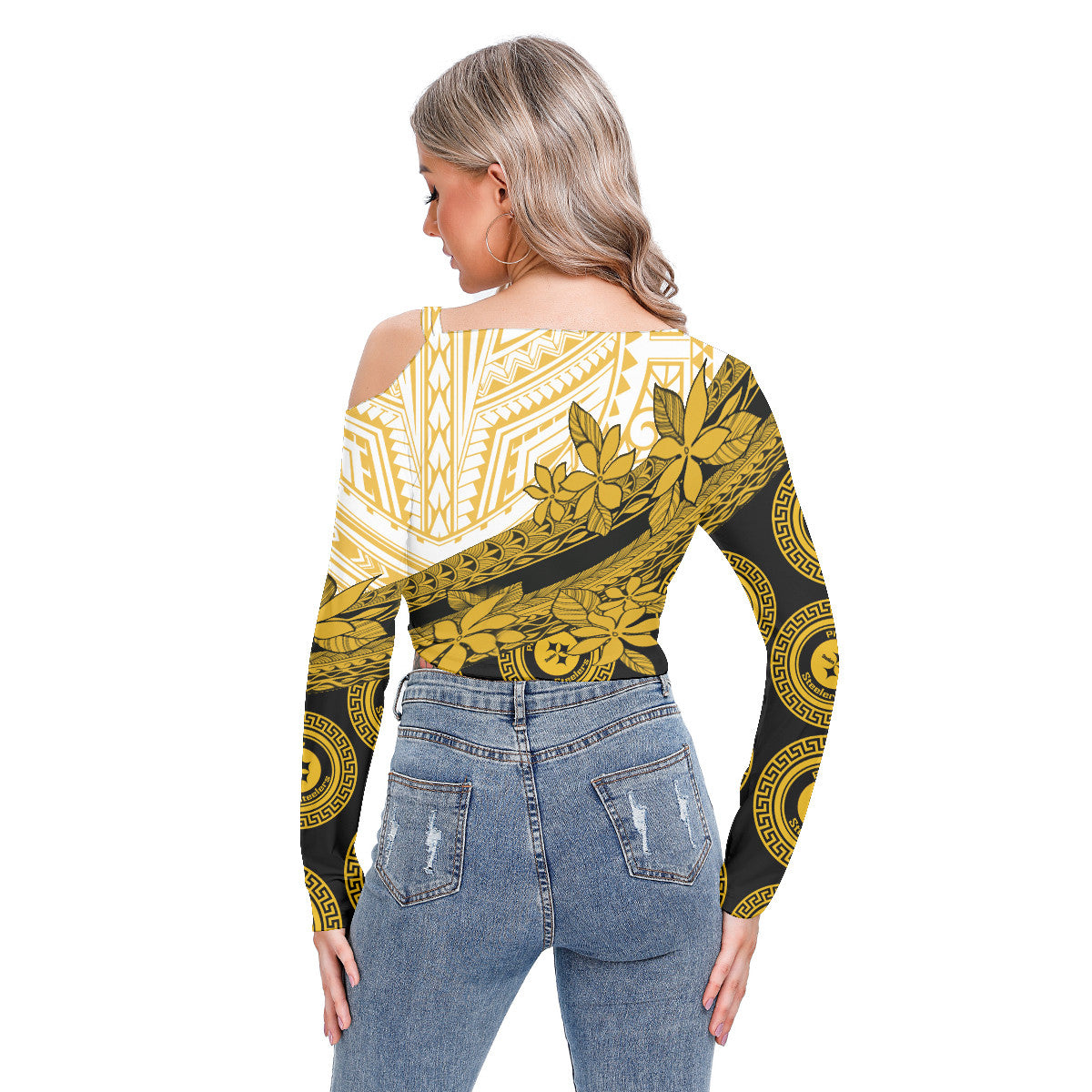 Pittsburgh Steelers Women’s One-shoulder Blouse With Drawstring BG02