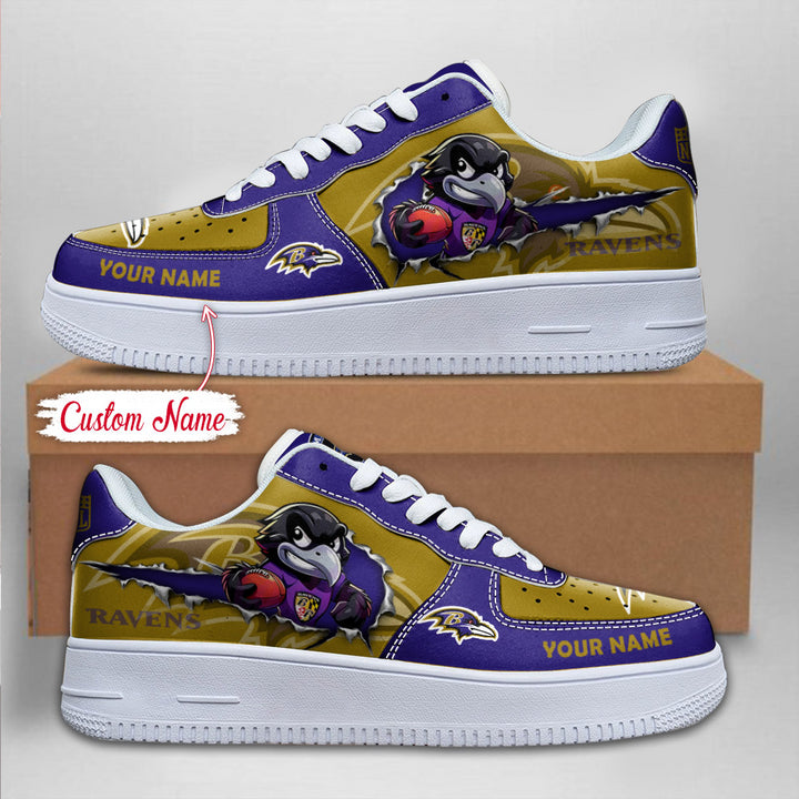 NFL Baltimore Ravens Custom Name Air Force 1 Sneaker AZBTAF1000092