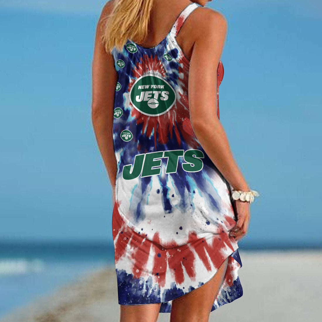 New York Jets Tie Dye Independence Day Summer Beach Dress BG329