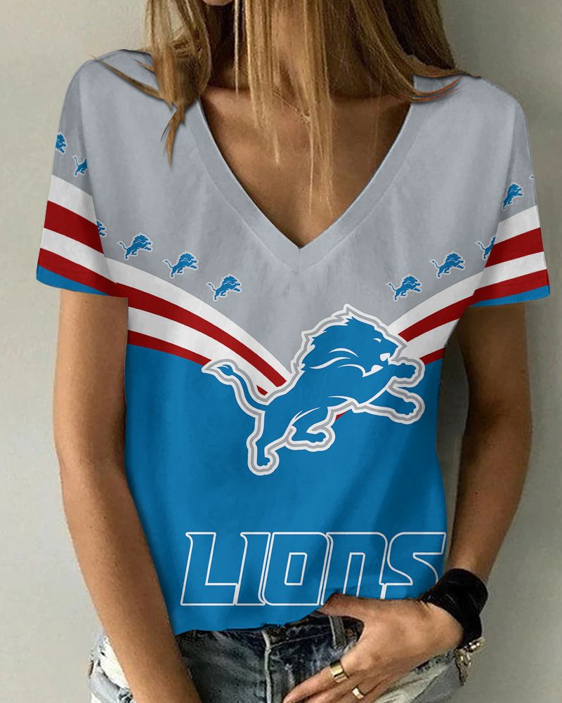 Detroit Lions Personalized V-neck Women T-shirt
