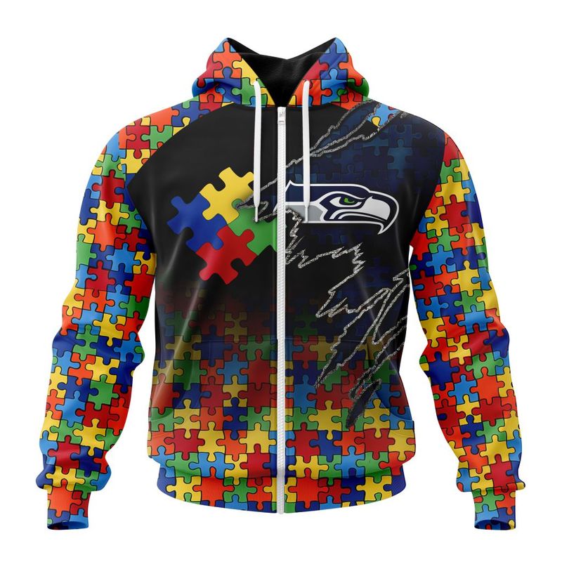 Seattle Seahawks Special Autism Awareness Design Hoodie Zip Hoodie T-shirt Sweatshirt