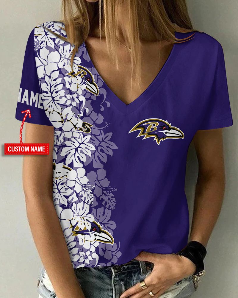 Baltimore Ravens Personalized V-neck Women T-shirt