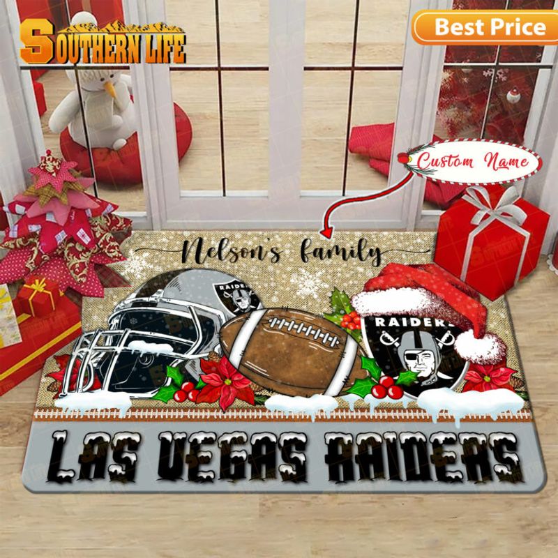 Las Vegas Raiders Christmas Personalized Doormat BGDMM525