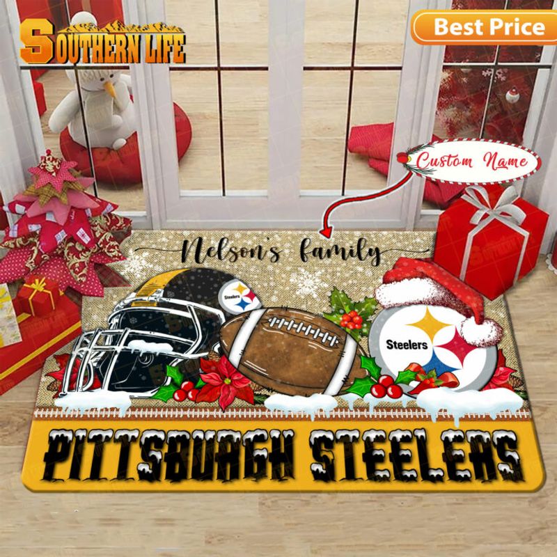 Pittsburgh Steelers Christmas Personalized Doormat BGDMM527