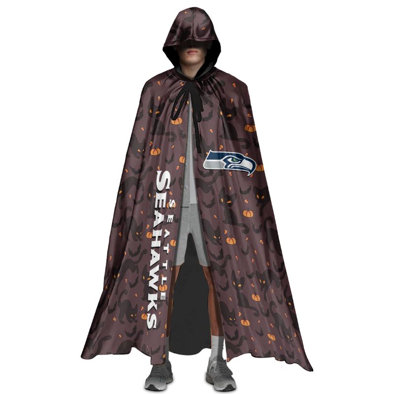 Seattle Seahawks Black Cat Pattern Halloween Limited Edition All-Over Print Halloween Cloak