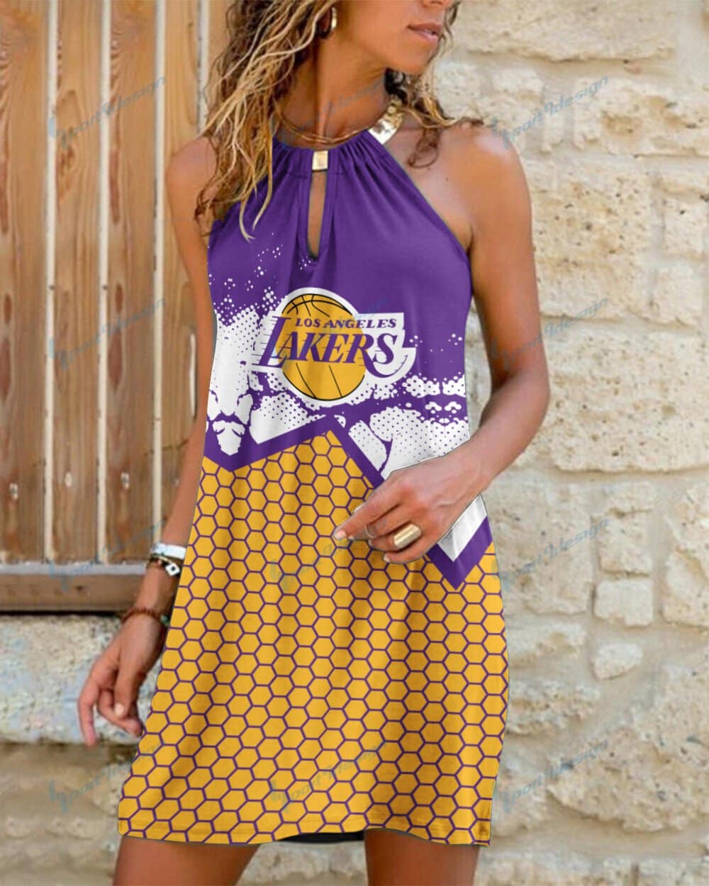 Los Angeles Lakers Summer Casual Metal Halter Neck Sleeveless Dress 114