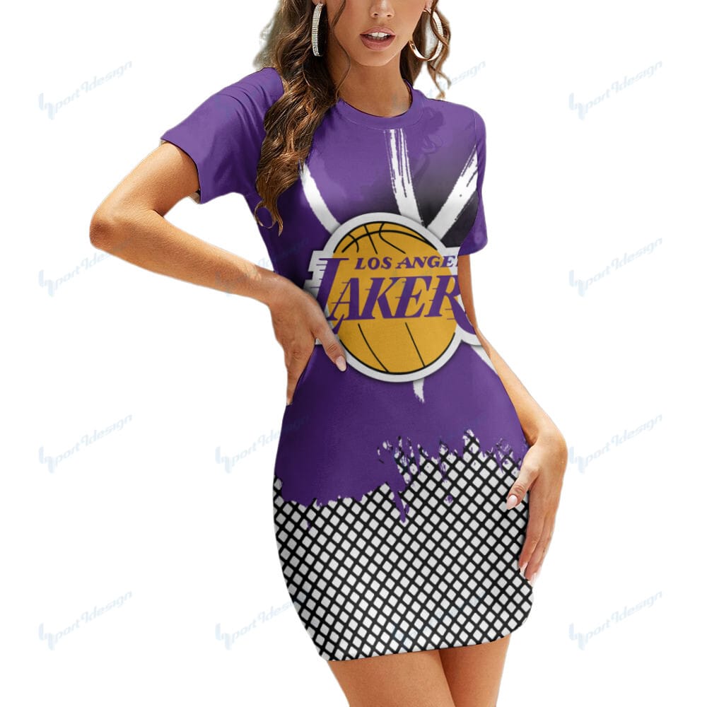 Los Angeles Lakers Casual Short Sleeve Bodycon Mini Dress BG68