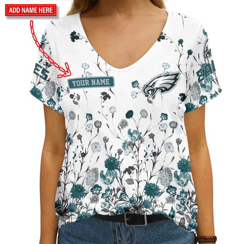 Philadelphia Eagles Personalized V-neck Women T-shirt