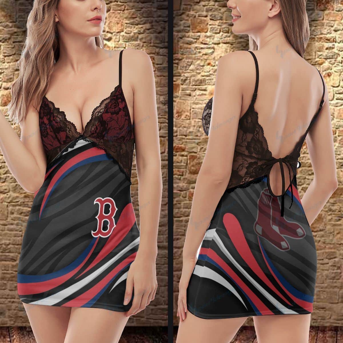 Boston Red Sox Lace Back Strap Slip Dress 244-1