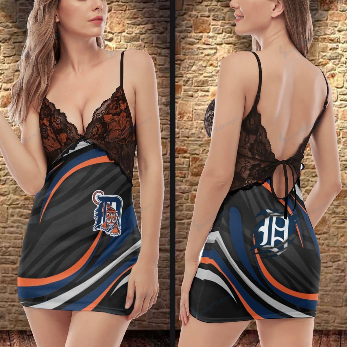 Detroit Tigers Lace Back Strap Slip Dress 241