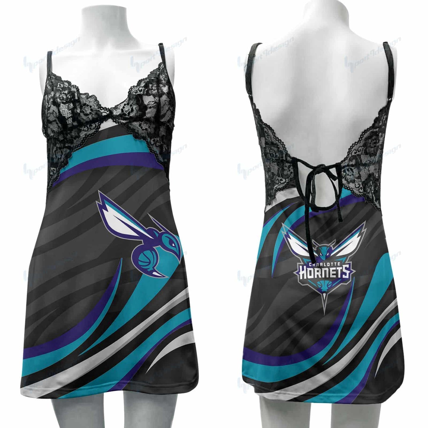 Charlotte Hornets Lace Back Strap Slip Dress 43-1
