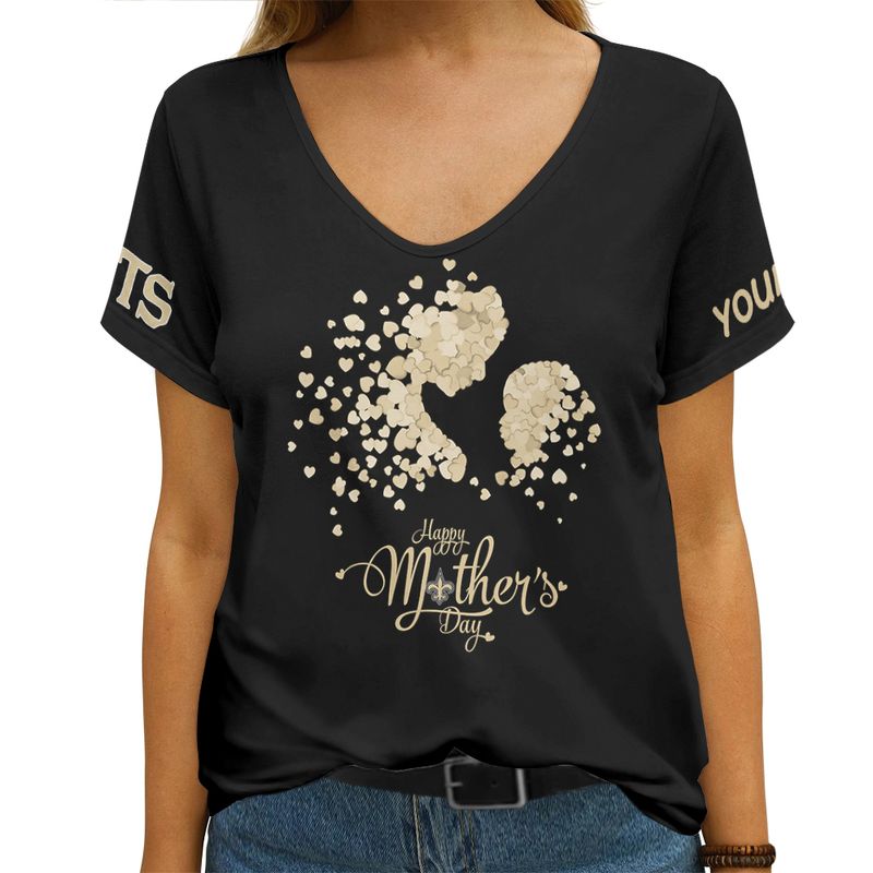 New Orleans Saints Happy Mother’s Day Summer Women V Neck T-Shirt AGCWTS702