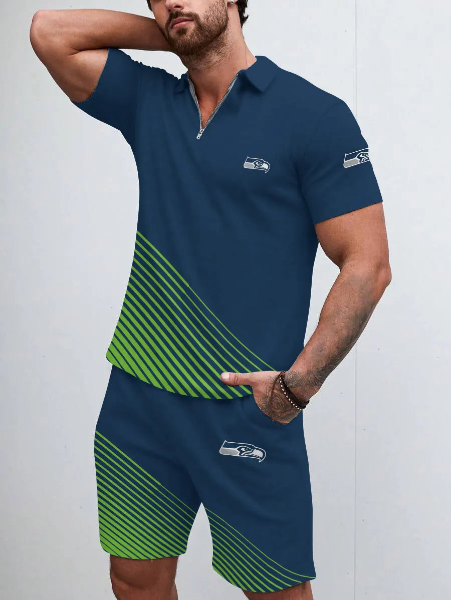 Seattle Seahawks Limited Edition ZIP Polo Shirt And Shorts Two-Piece Suits HA03