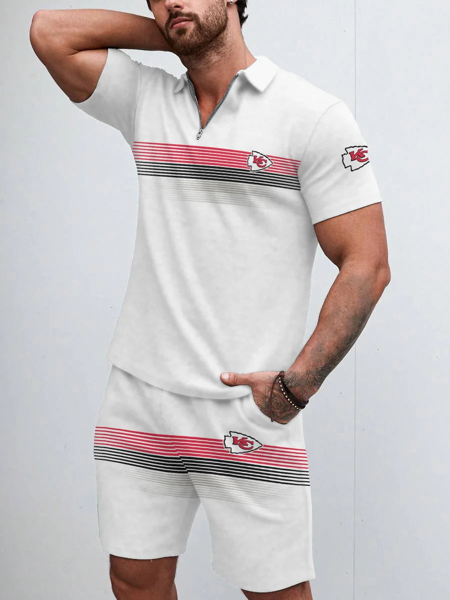 Kansas City Chiefs Limited Edition ZIP Polo Shirt And Shorts Two-Piece Suits HA02