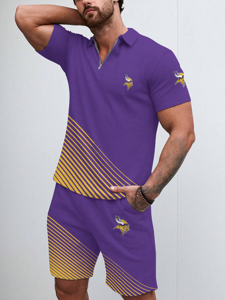 Minnesota Vikings Limited Edition ZIP Polo Shirt And Shorts Two-Piece Suits HA03