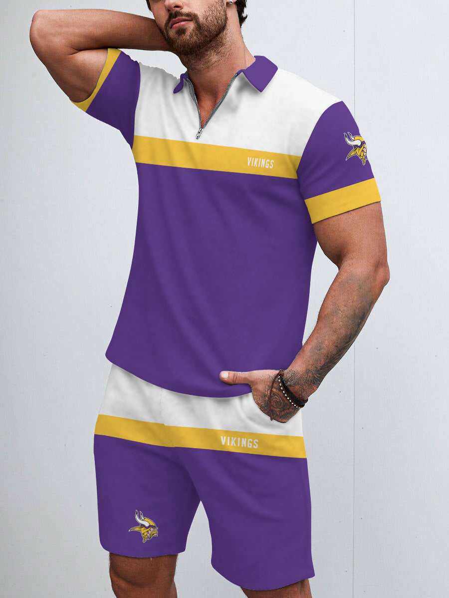 Minnesota Vikings Limited Edition ZIP Polo Shirt And Shorts Two-Piece Suits HA02
