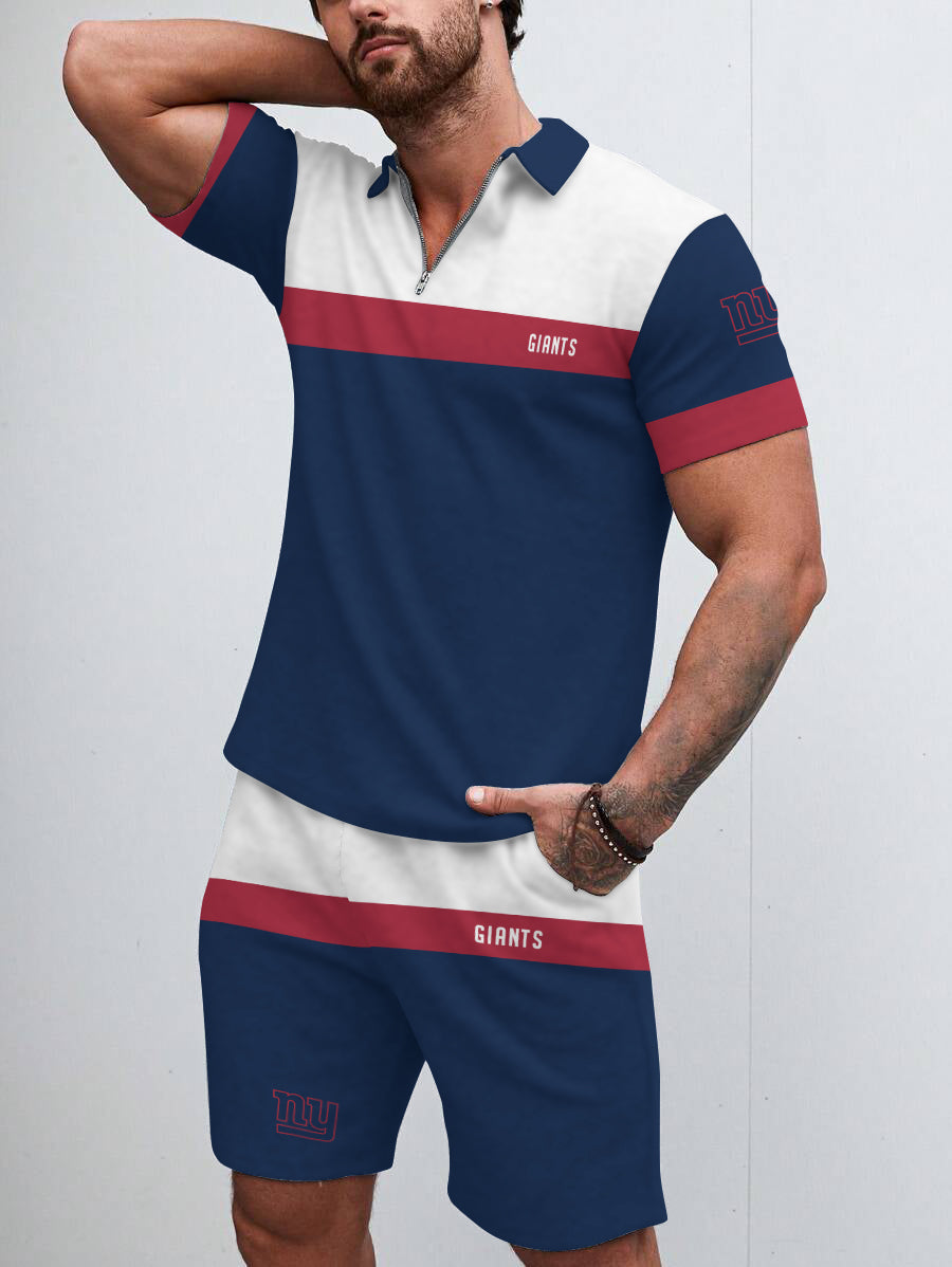 New York Giants Limited Edition ZIP Polo Shirt And Shorts Two-Piece Suits HA02