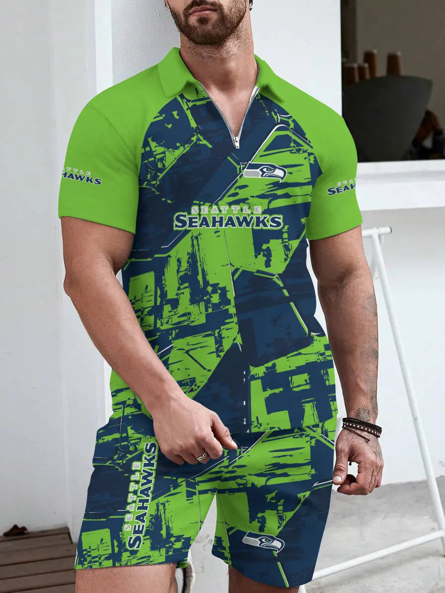 Seattle Seahawks Limited Edition ZIP Polo Shirt And Shorts Two-Piece Suits HA06