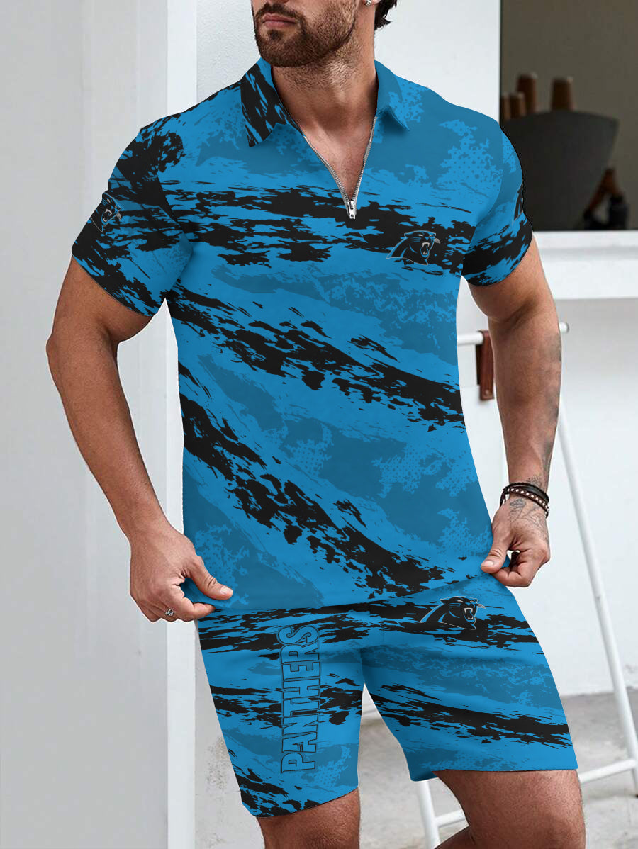 Carolina Panthers Limited Edition ZIP Polo Shirt And Shorts Two-Piece Suits