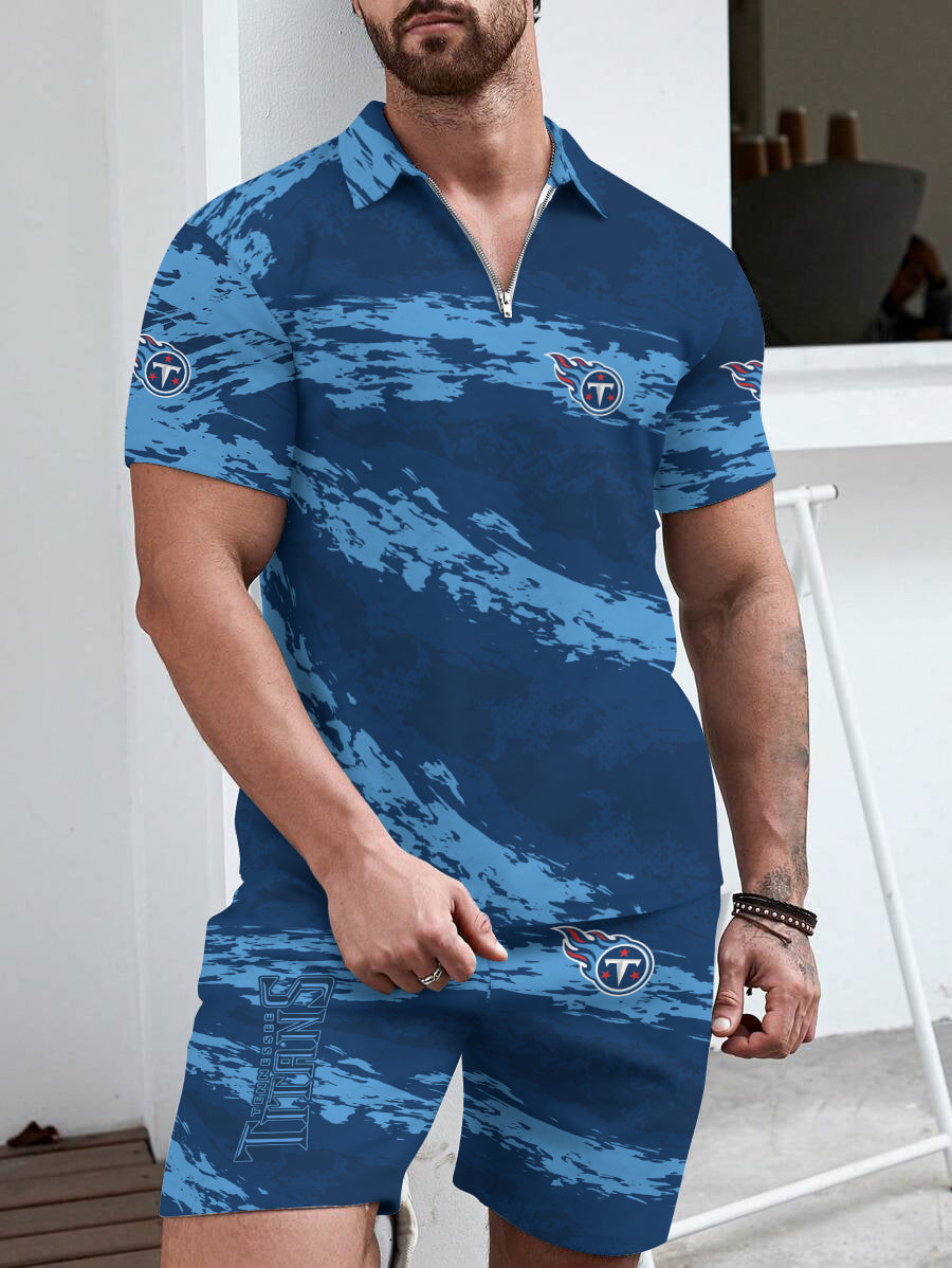 Tennessee Titans Limited Edition ZIP Polo Shirt And Shorts Two-Piece Suits HA02