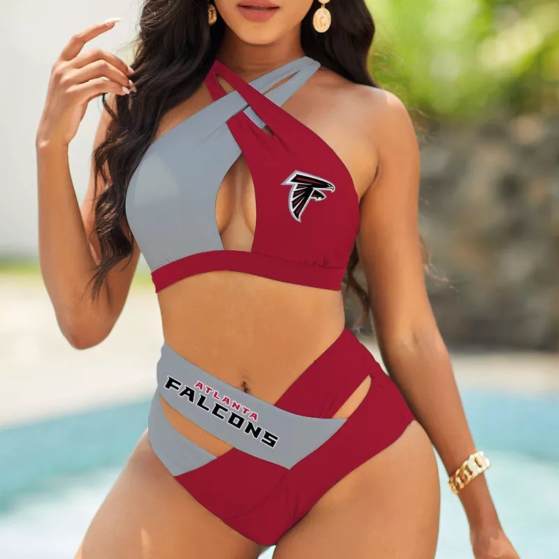 Atlanta Falcons Women’s 2PCS Bikini Swimsuit Criss Cross Cutout Bathing Suit S15-2