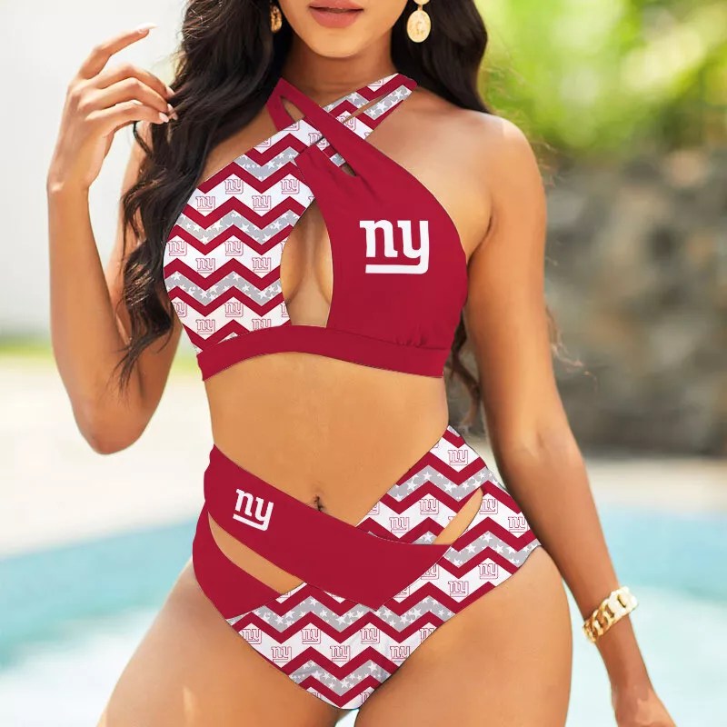 New York Giants Women’s 2PCS Bikini Swimsuit Criss Cross Cutout Bathing Suit S19-1