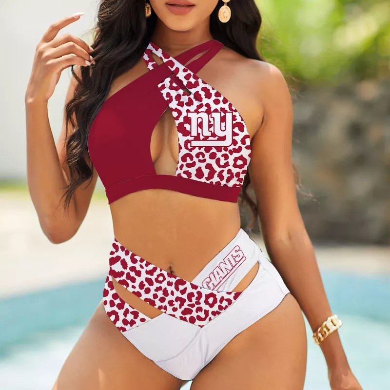 New York Giants Women’s 2PCS Bikini Swimsuit Criss Cross Cutout Bathing Suit S19-2