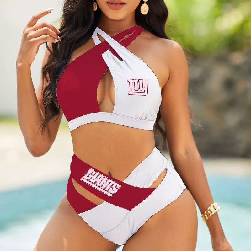New York Giants Women’s 2PCS Bikini Swimsuit Criss Cross Cutout Bathing Suit S19-6